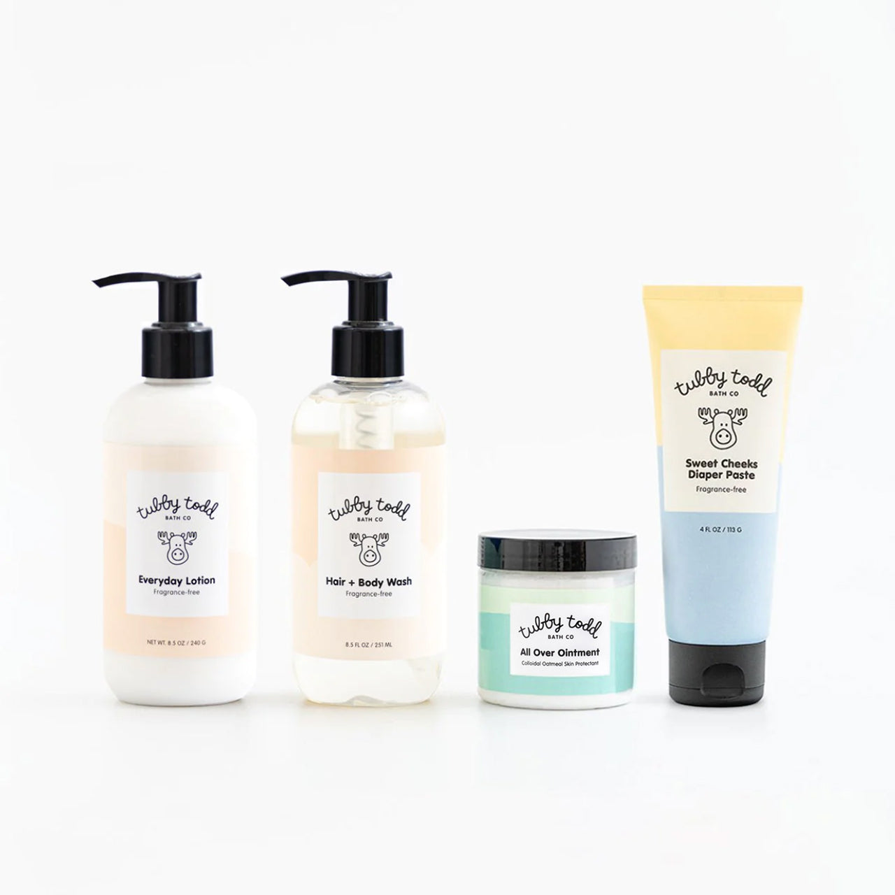 8.5oz Fragrance-Free Hair + Body Wash and Everyday lotion with All Over Ointment and Sweet Cheeks Diaper Paste